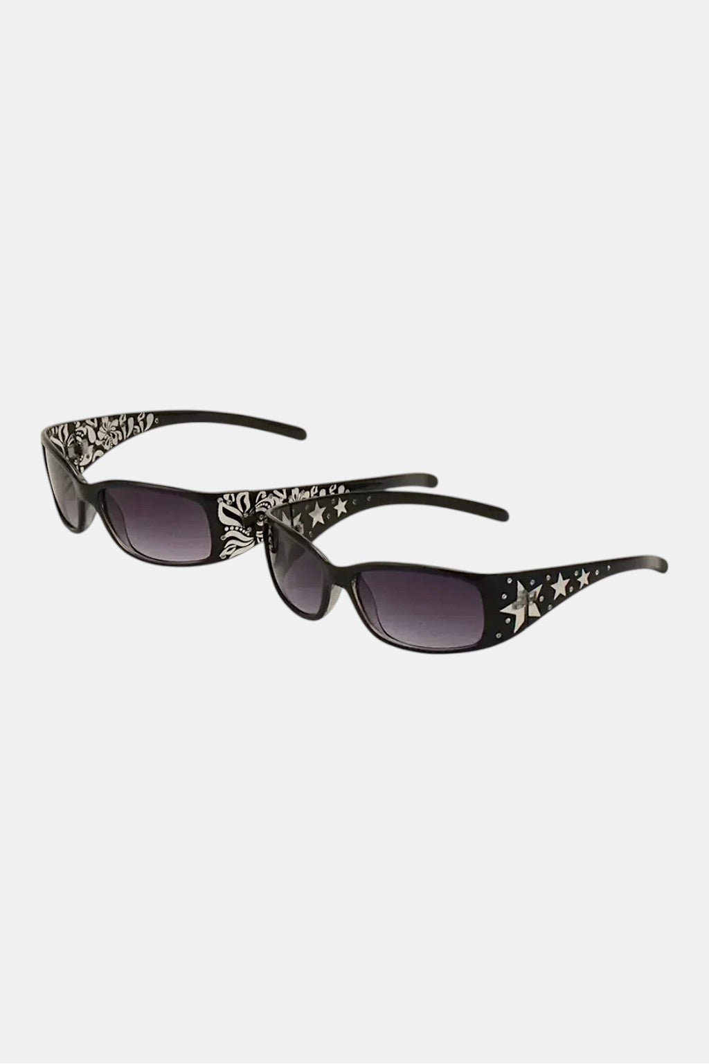 Vintage Glasses - silver oval glasses with star temple accents, front view