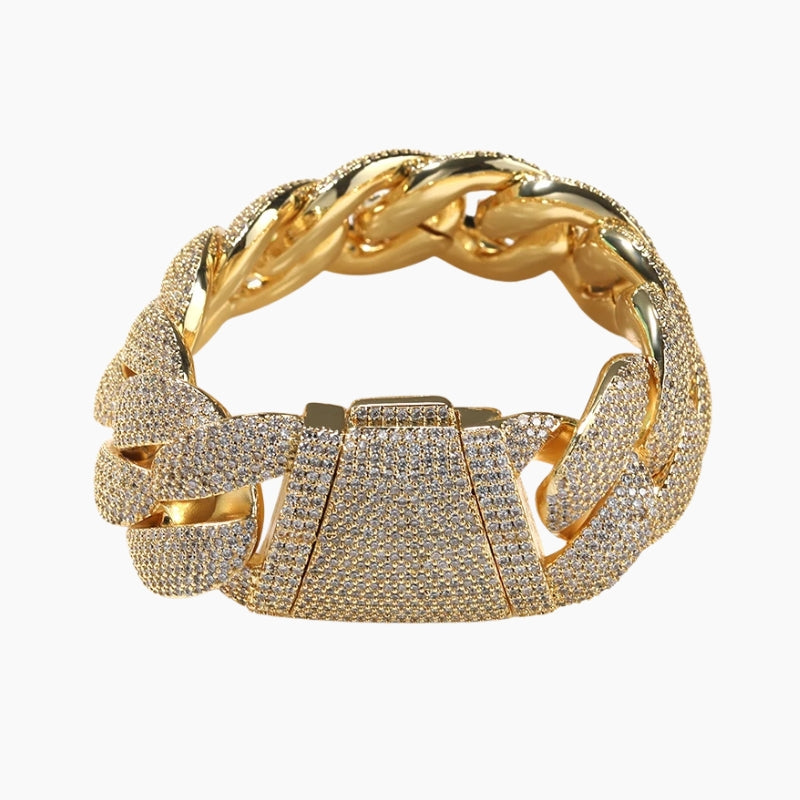VVS Style Iced Cuban Bracelet - gold fully iced Cuban link bracelet, front view