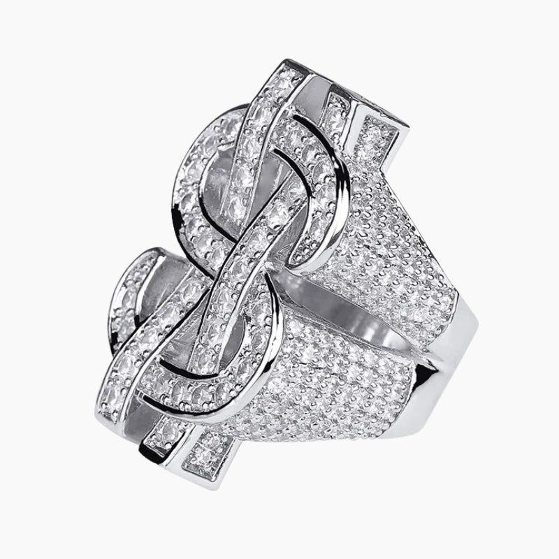 VVS Style Iced Dollar Sign Ring – Y2K Iced Money Ring