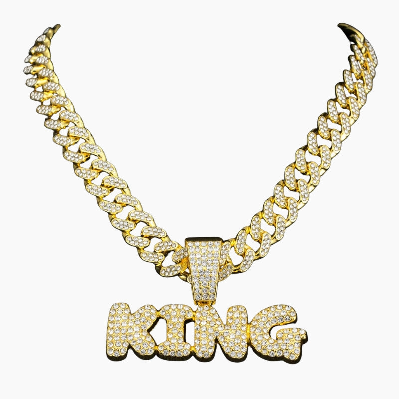 VVS Style Iced King Letter Pendant Chain – Y2K Iced “KING” Necklace