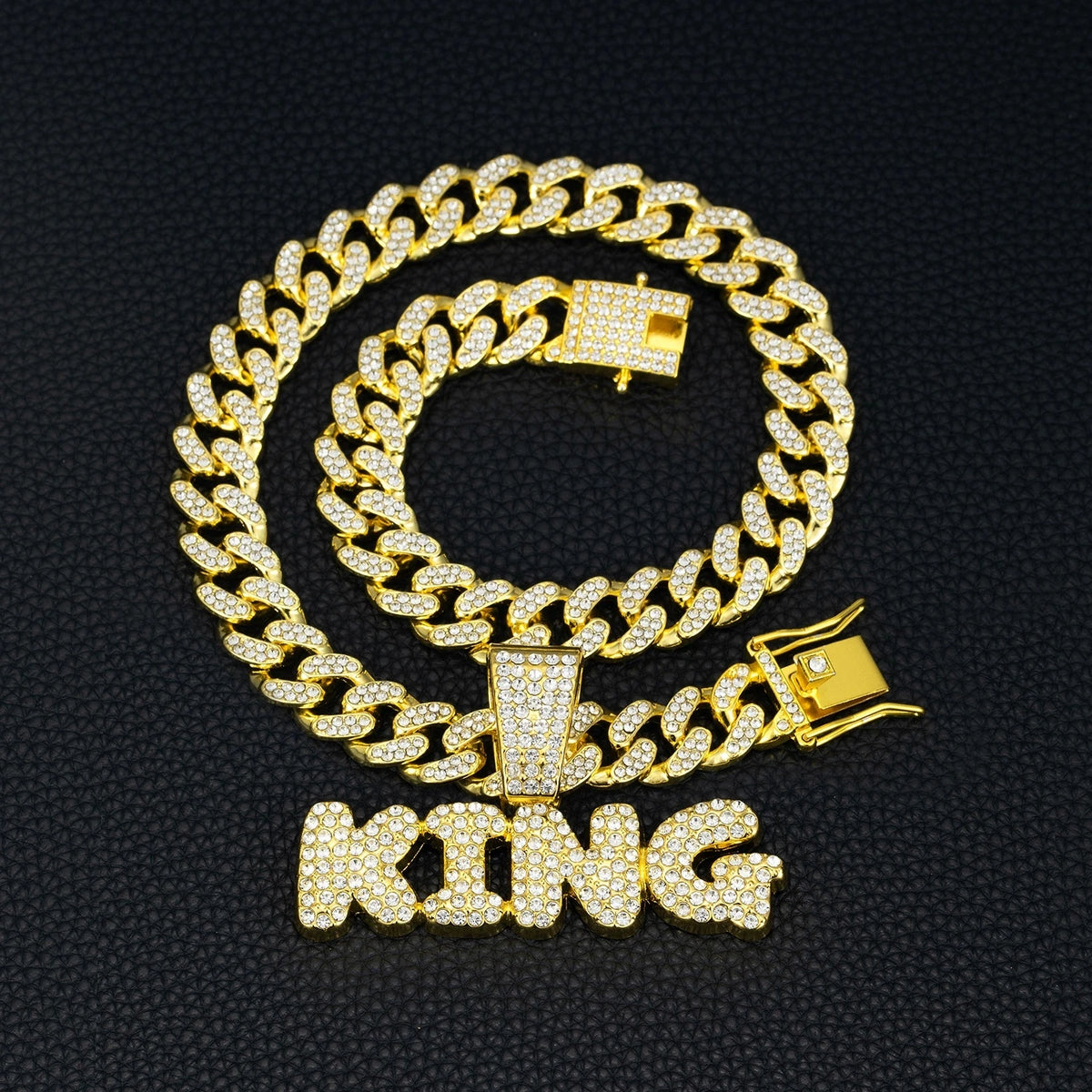 VVS Style Iced King Pendant Chain - gold layered emblem and King wordmark pendant, front view