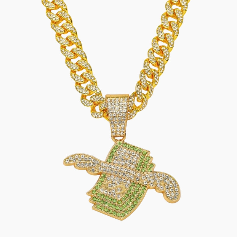 VVS Style Iced Money Stack Pendant Chain - gold money stack pendant, front view