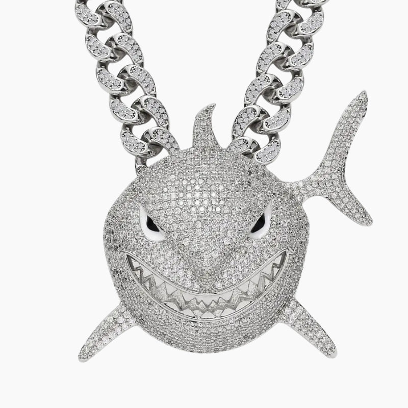 VVS Style Iced Shark Pendant Chain – Y2K Iced Shark Necklace, vvs.of​
