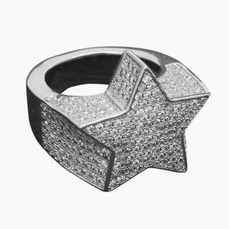 VVS Style Iced Star Ring - dark toned fully iced star ring, front view