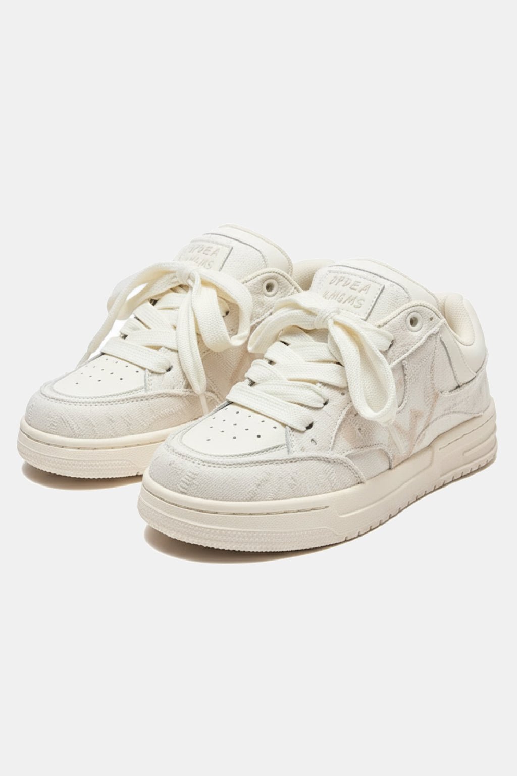 Washed Sneaker - cream chunky retro sneakers with natural wash, front view