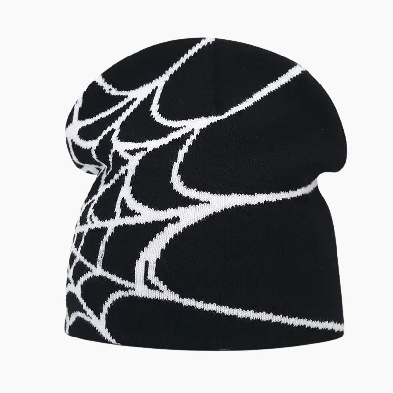 black spider web beanie