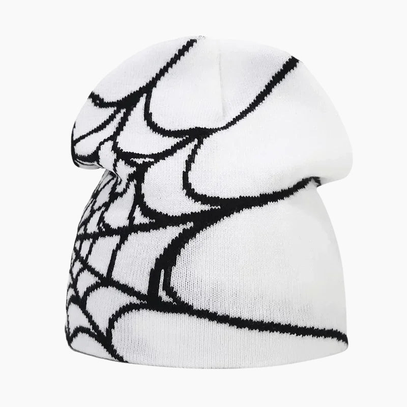 white spider web beanie