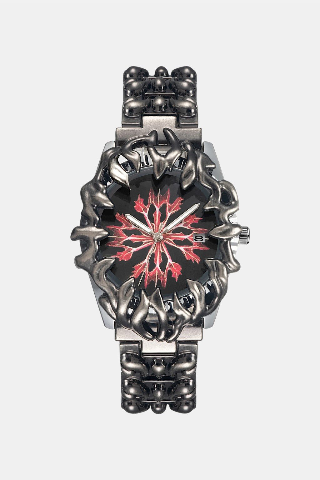 Welded Watch - textured metal watch with rugged weld effect finish, front view