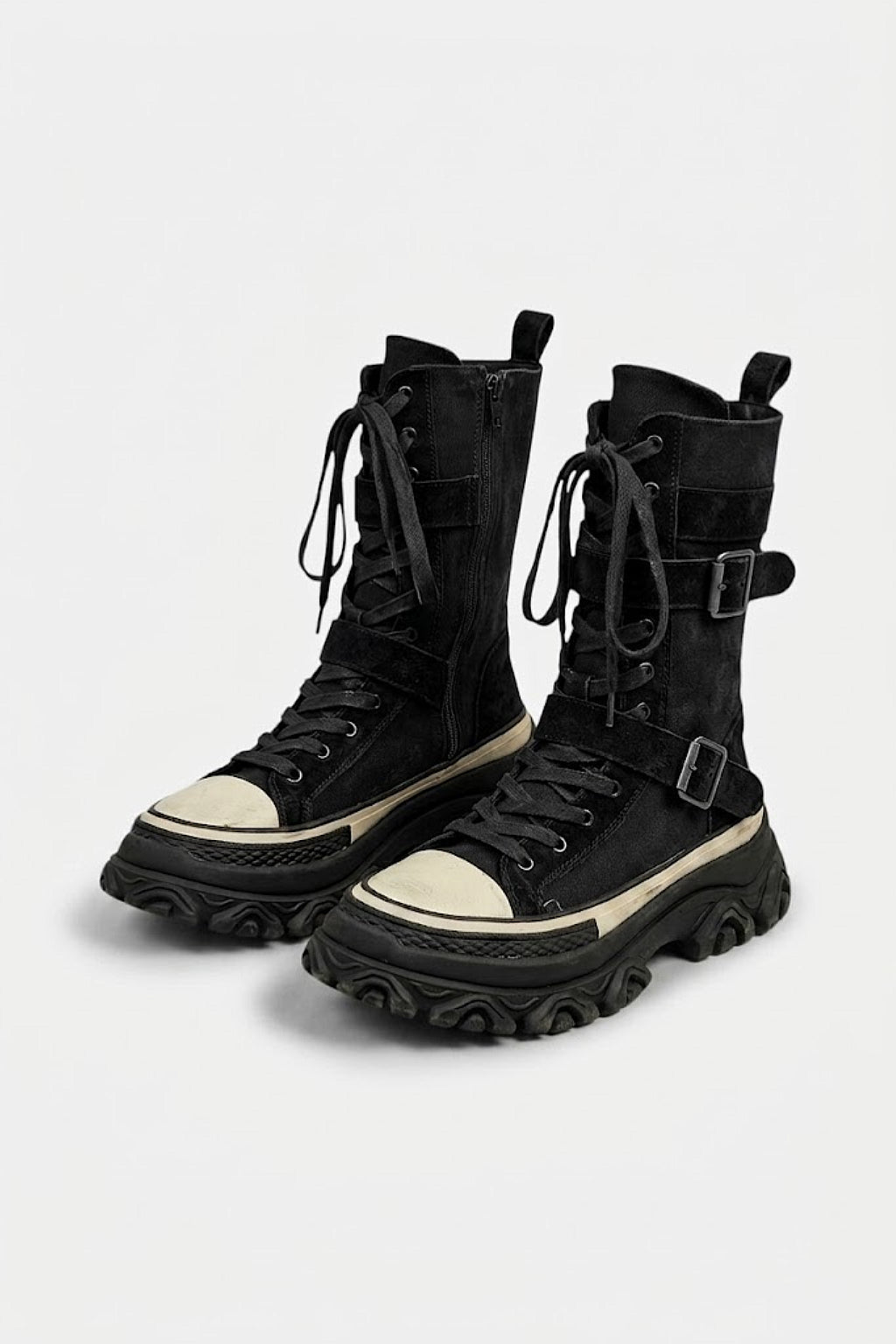 Women's Punk Boots - black studded platform boots, front view