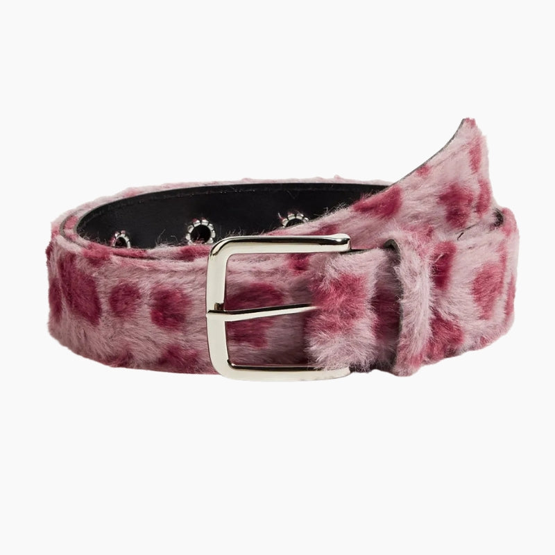 Y2K Belt Fuzzy Icon - pink velour belt with star buckle, front view