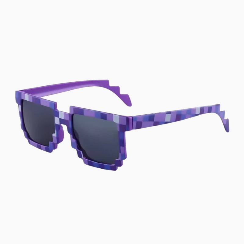 Y2K Sunglasses - purple pixelated block frame sunglasses, front view