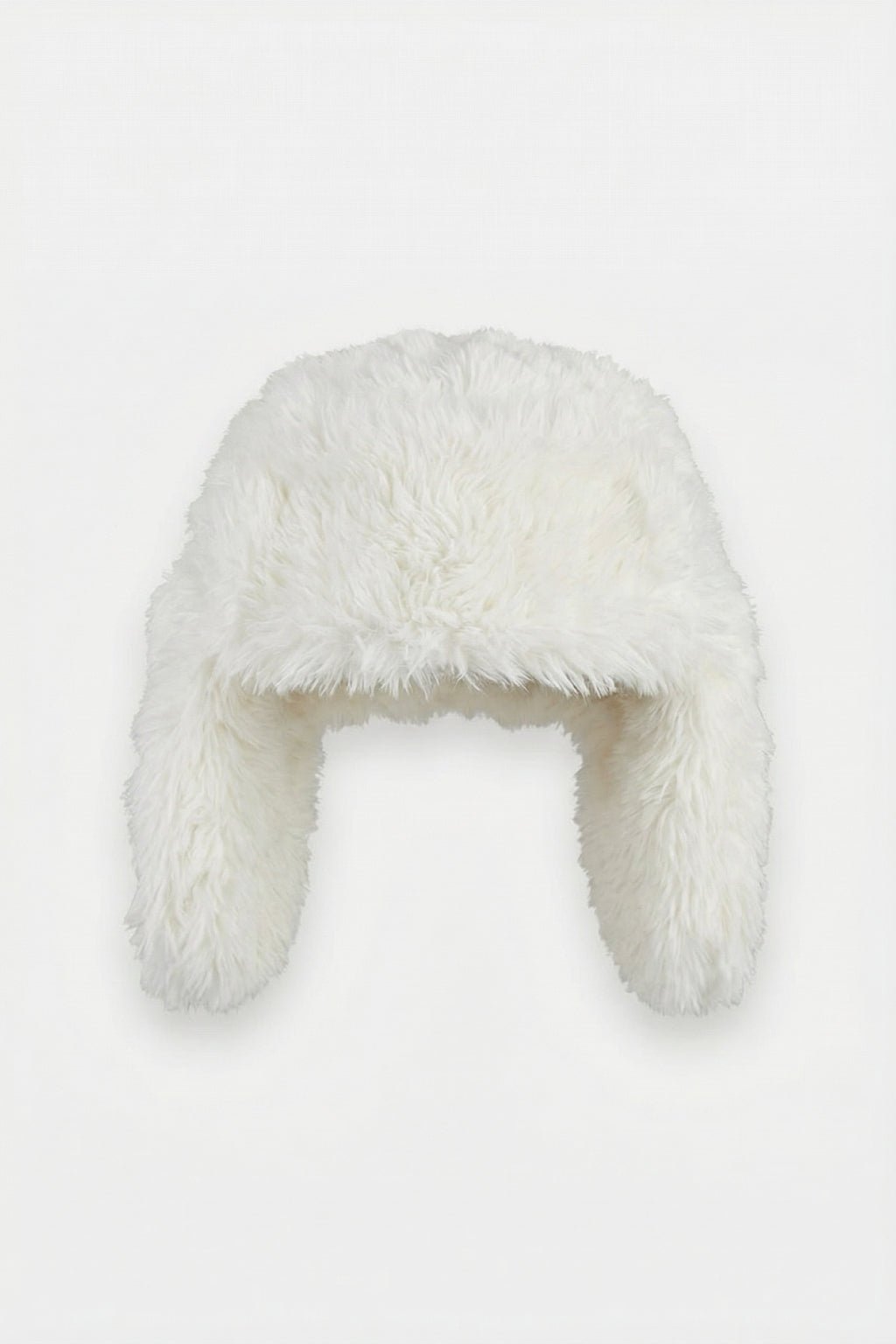 Y2K Trapper Hat - cream faux fur trapper hat with full coverage, front view